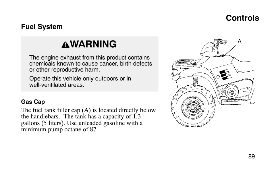 Warning, Controls | Polaris Scrambler 50 User Manual | Page 91 / 186