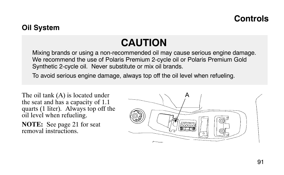 Caution, Controls | Polaris Scrambler 50 User Manual | Page 93 / 186