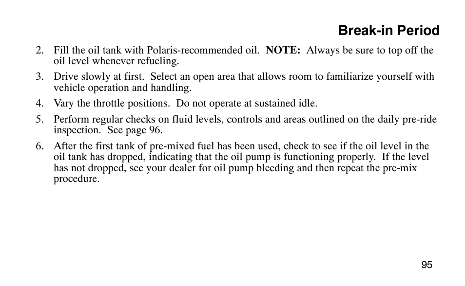 Break-in period | Polaris Scrambler 50 User Manual | Page 97 / 186