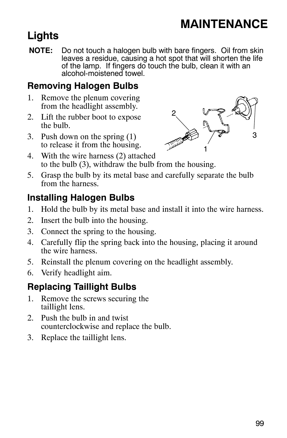 Maintenance, Lights | Polaris 900 SwitchBack User Manual | Page 102 / 137