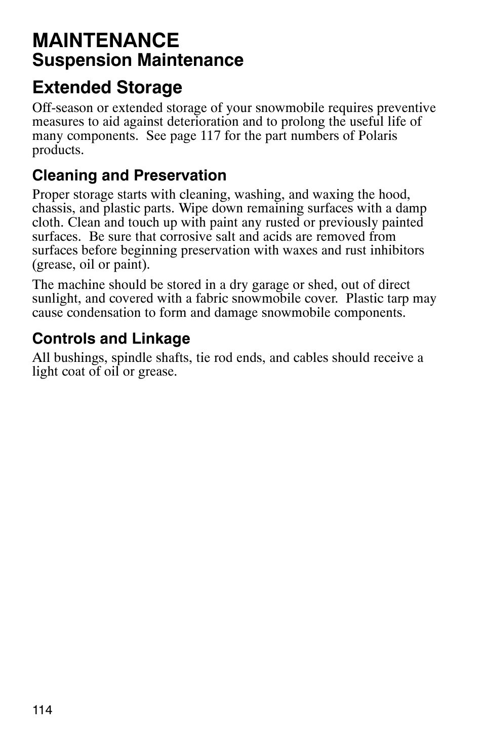 Maintenance, Suspension maintenance extended storage | Polaris 900 SwitchBack User Manual | Page 117 / 137