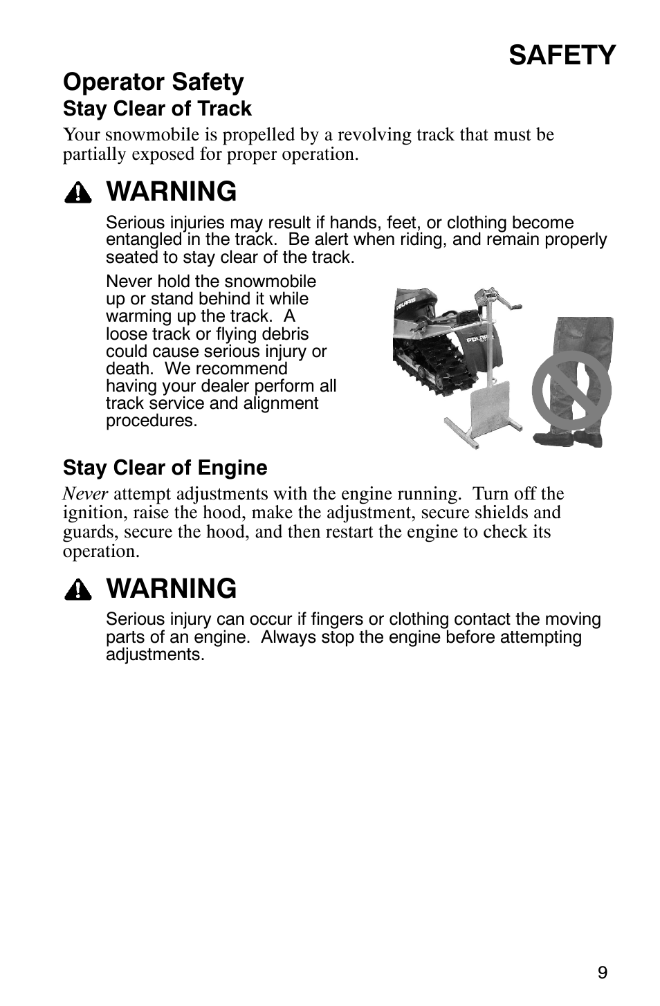 Safety, Warning, Operator safety | Polaris 900 SwitchBack User Manual | Page 12 / 137