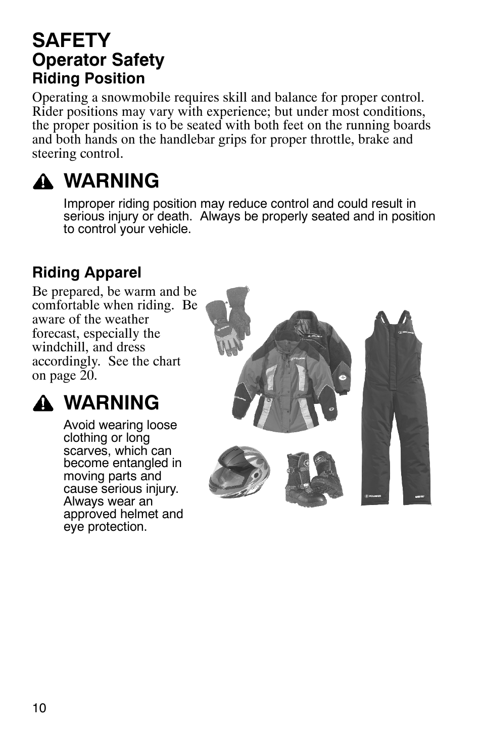 Safety, Warning, Operator safety | Polaris 900 SwitchBack User Manual | Page 13 / 137