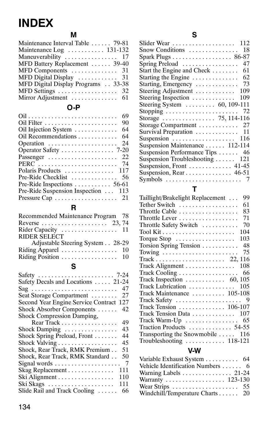 Index | Polaris 900 SwitchBack User Manual | Page 137 / 137
