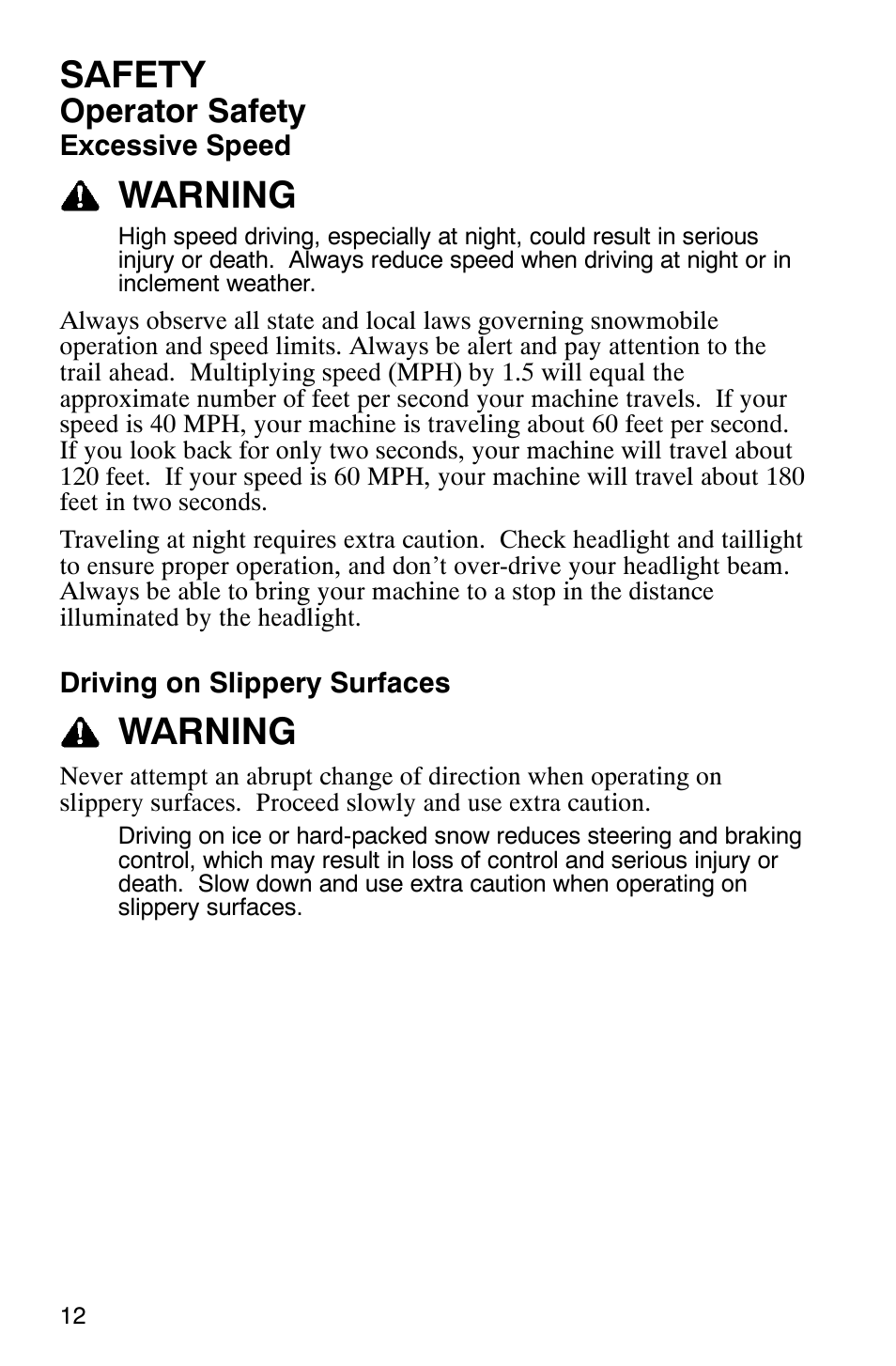 Safety, Warning, Operator safety | Polaris 900 SwitchBack User Manual | Page 15 / 137