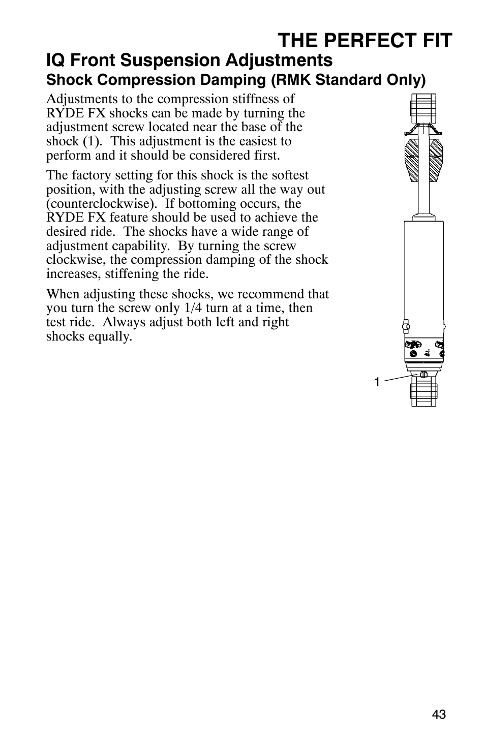 The perfect fit, Iq front suspension adjustments | Polaris 900 SwitchBack User Manual | Page 46 / 137