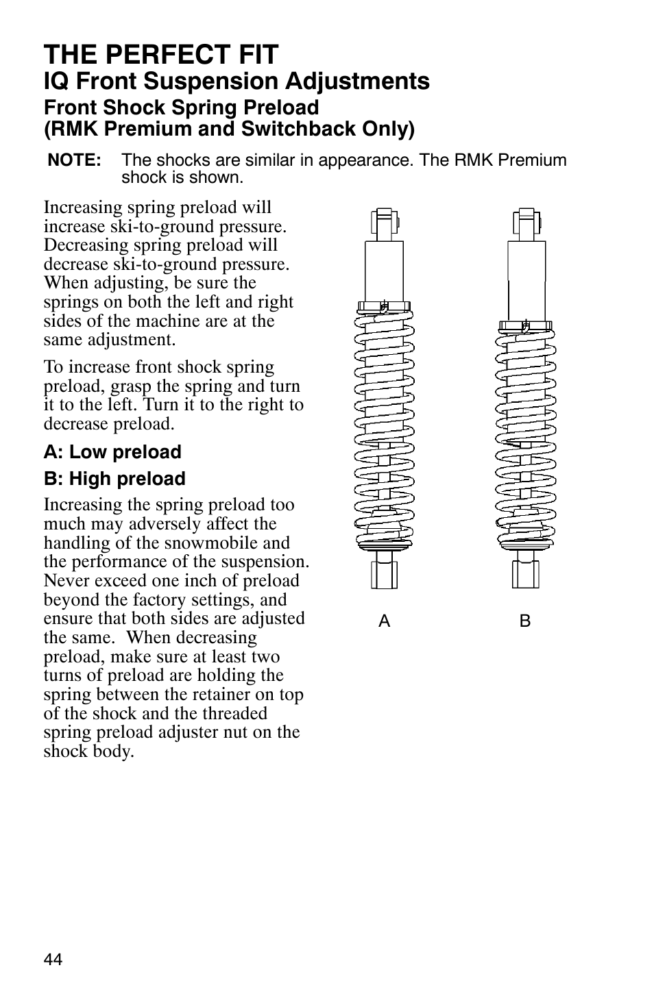 The perfect fit, Iq front suspension adjustments | Polaris 900 SwitchBack User Manual | Page 47 / 137