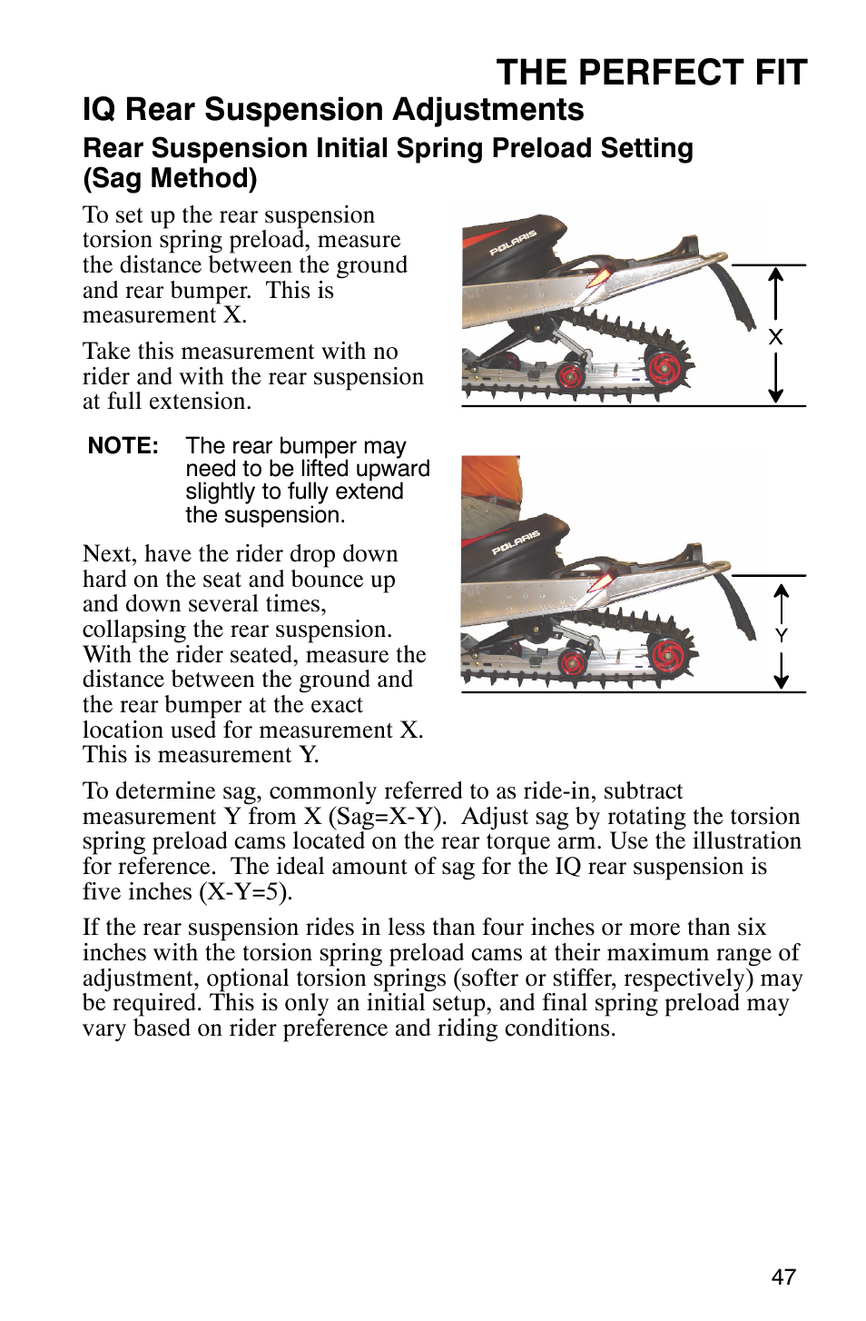 The perfect fit, Iq rear suspension adjustments | Polaris 900 SwitchBack User Manual | Page 50 / 137