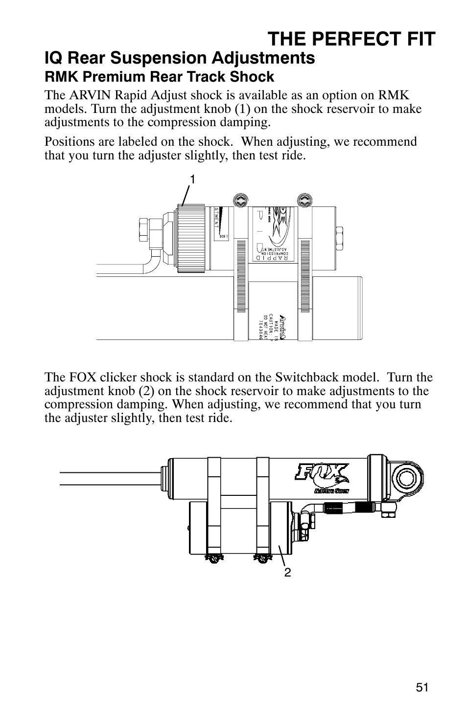 The perfect fit, Iq rear suspension adjustments | Polaris 900 SwitchBack User Manual | Page 54 / 137