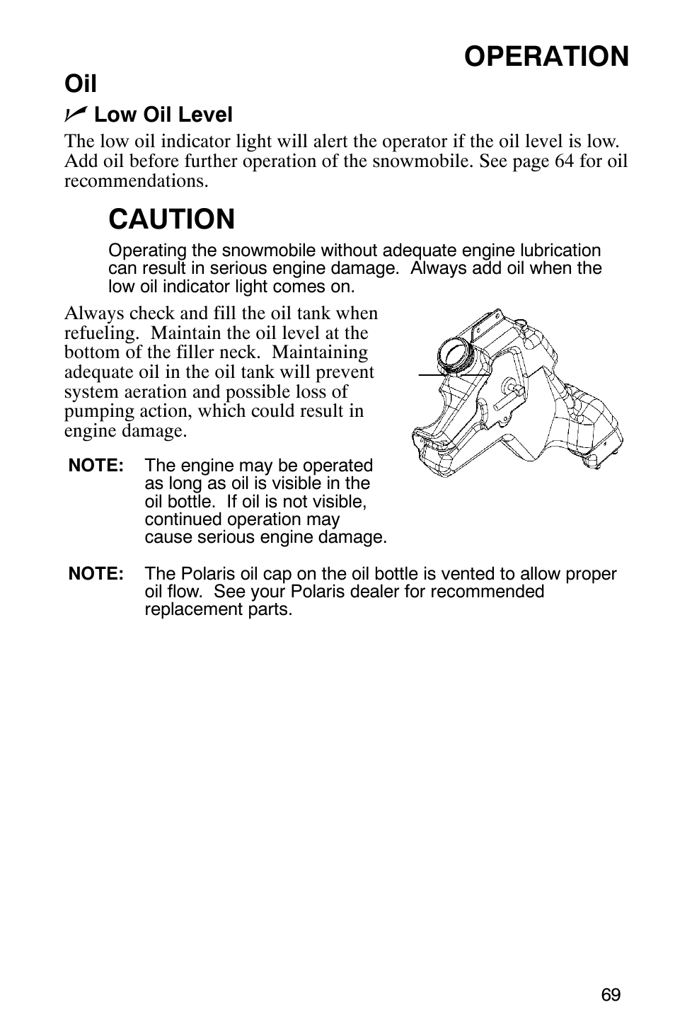 Operation, Caution, Oil n | Polaris 900 SwitchBack User Manual | Page 72 / 137