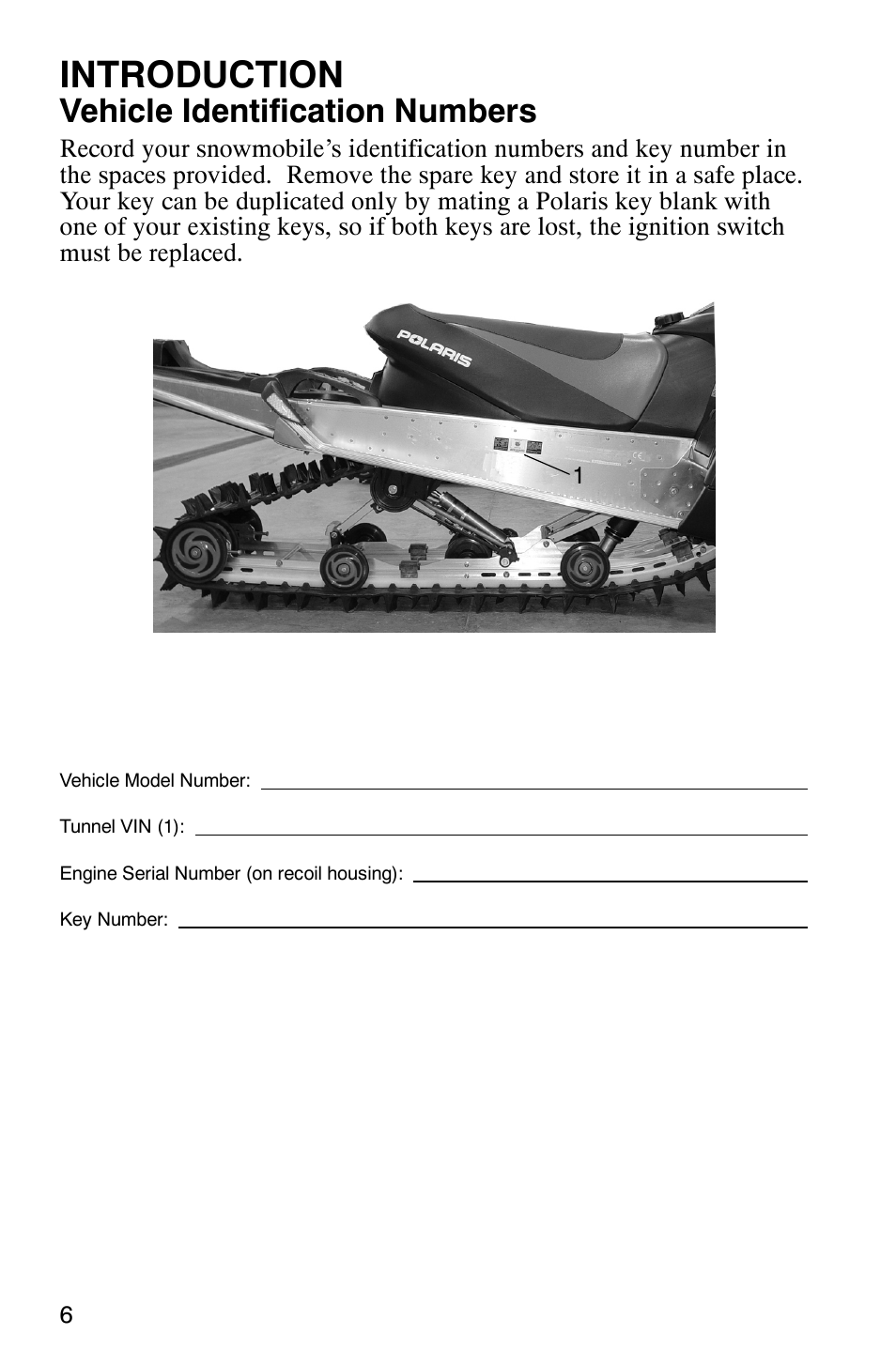 Introduction, Vehicle identification numbers | Polaris 900 SwitchBack User Manual | Page 9 / 137