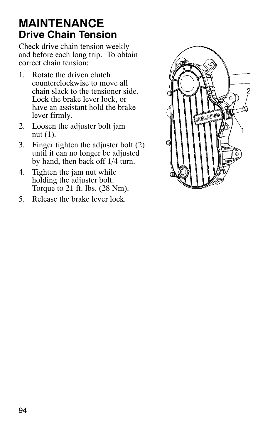 Maintenance, Drive chain tension | Polaris 900 SwitchBack User Manual | Page 97 / 137