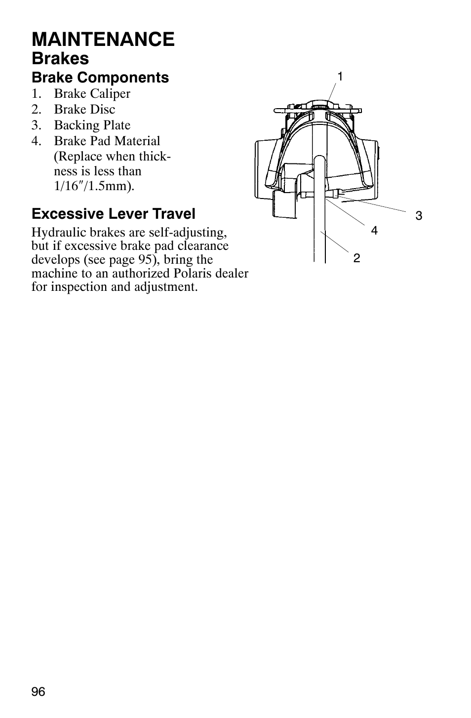 Maintenance, Brakes | Polaris 900 SwitchBack User Manual | Page 99 / 137