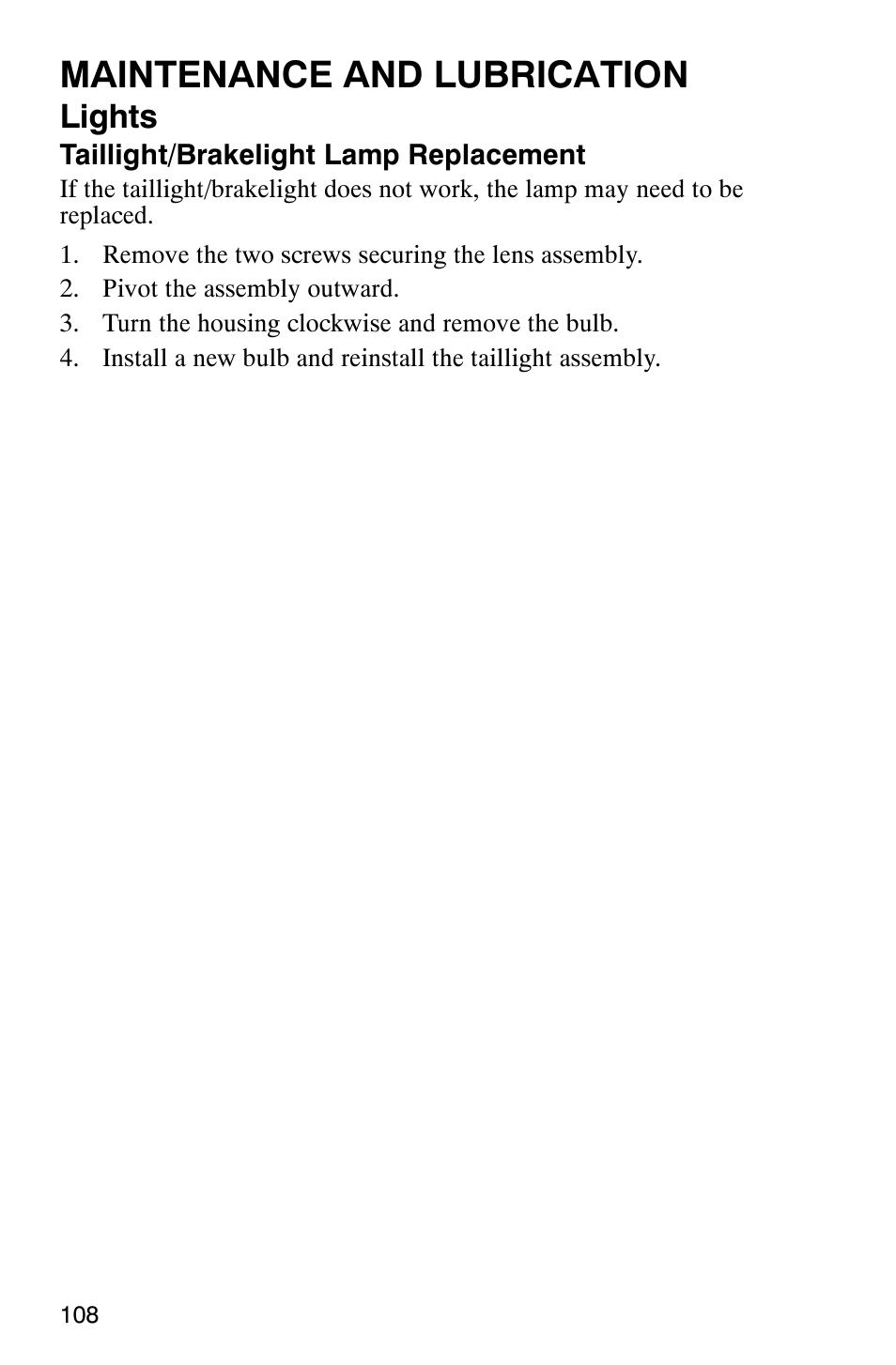 Maintenance and lubrication, Lights | Polaris ATP 500 4x4 User Manual | Page 111 / 141