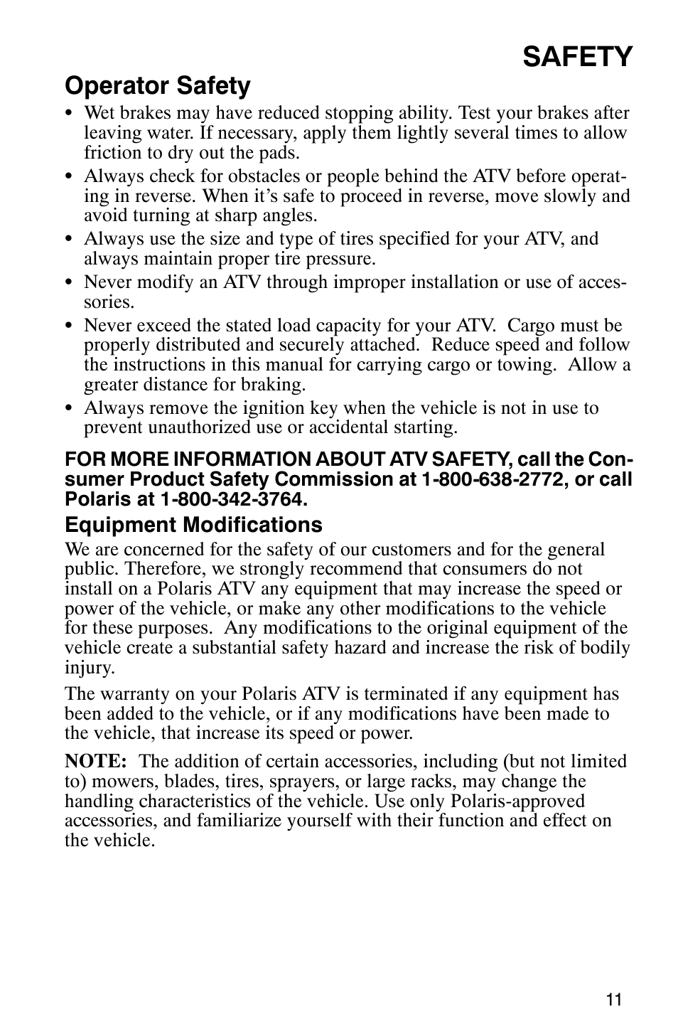 Safety, Operator safety | Polaris ATP 500 4x4 User Manual | Page 14 / 141