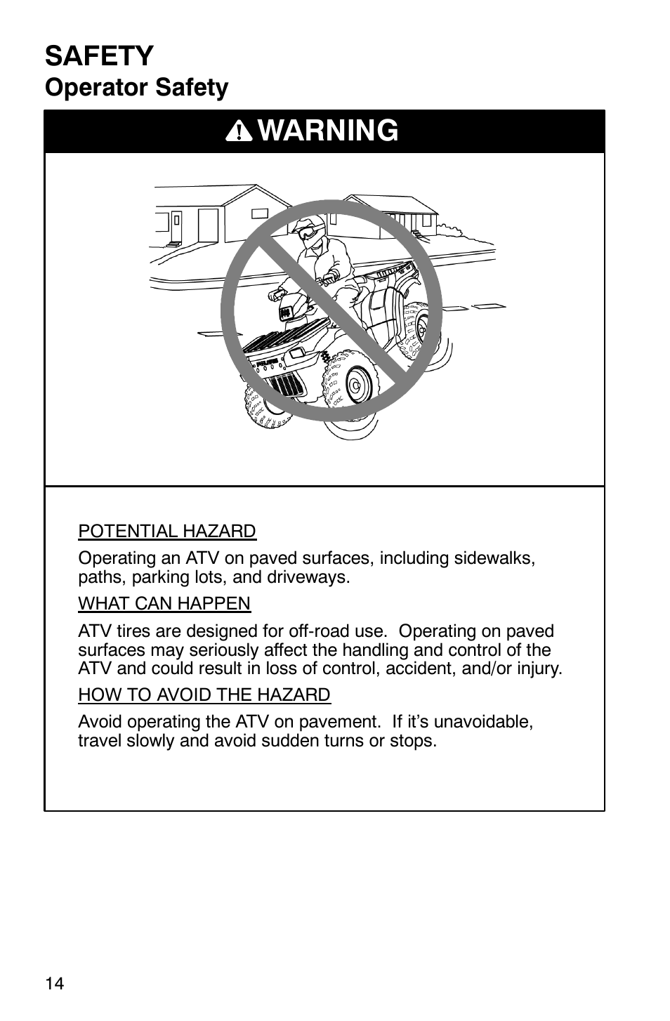 Warning, Safety, Operator safety | Polaris ATP 500 4x4 User Manual | Page 17 / 141