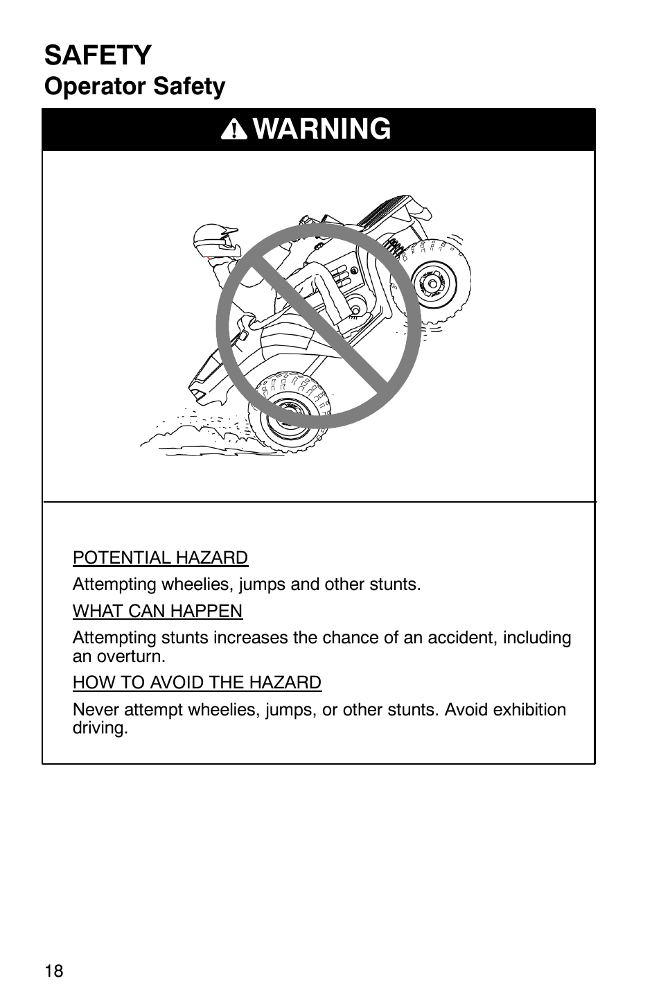 Warning, Safety, Operator safety | Polaris ATP 500 4x4 User Manual | Page 21 / 141