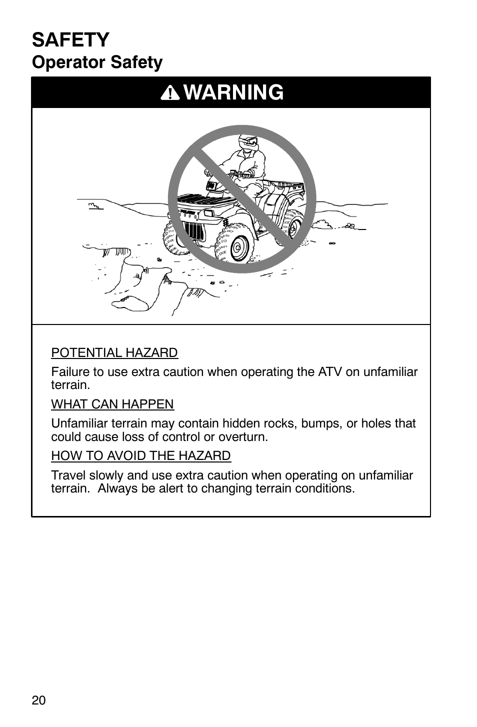 Warning, Safety, Operator safety | Polaris ATP 500 4x4 User Manual | Page 23 / 141