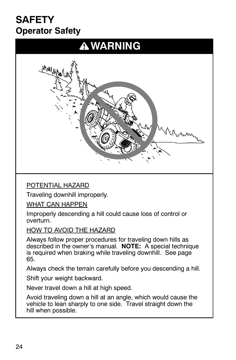 Warning, Safety, Operator safety | Polaris ATP 500 4x4 User Manual | Page 27 / 141