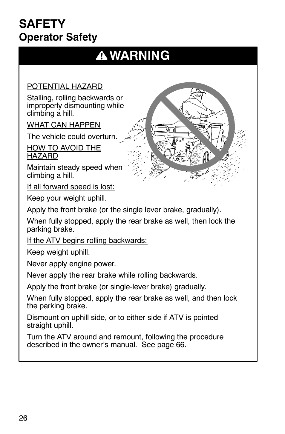 Warning, Safety, Operator safety | Polaris ATP 500 4x4 User Manual | Page 29 / 141