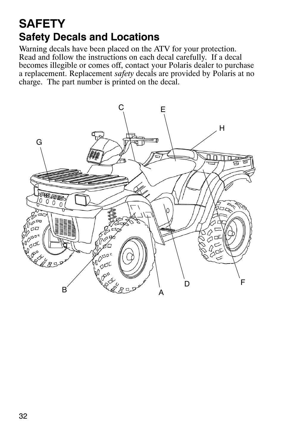 Safety, Safety decals and locations | Polaris ATP 500 4x4 User Manual | Page 35 / 141