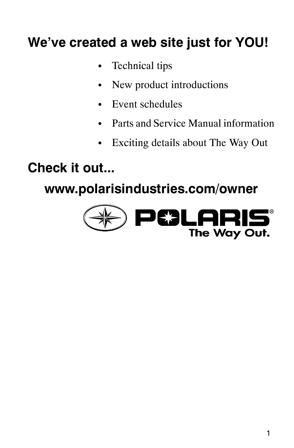 We’ve created a web site just for you | Polaris ATP 500 4x4 User Manual | Page 4 / 141