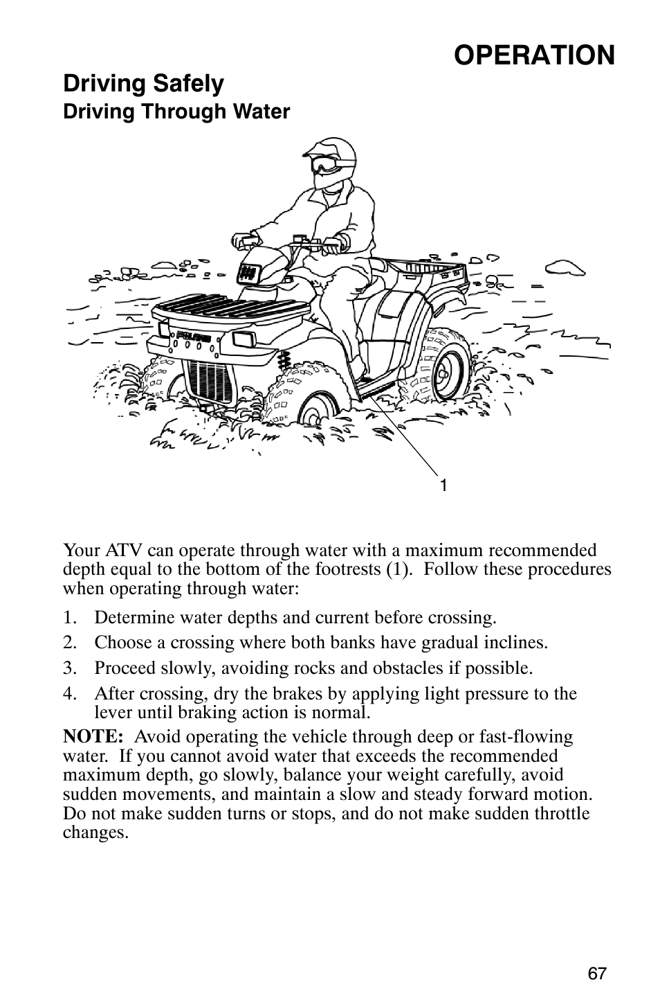 Operation, Driving safely | Polaris ATP 500 4x4 User Manual | Page 70 / 141