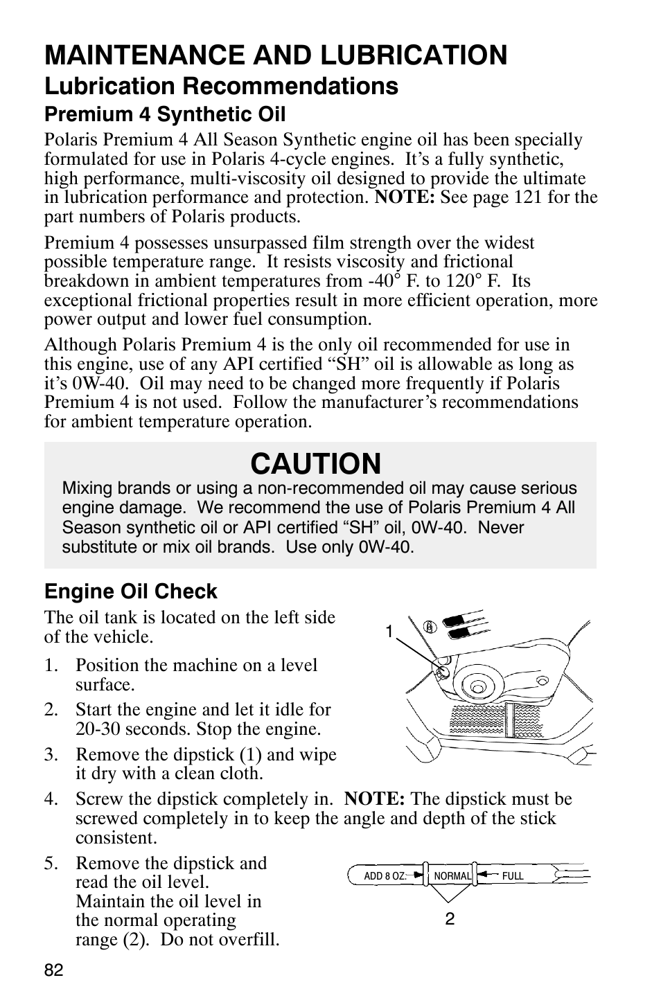 Caution, Maintenance and lubrication, Lubrication recommendations | Polaris ATP 500 4x4 User Manual | Page 85 / 141