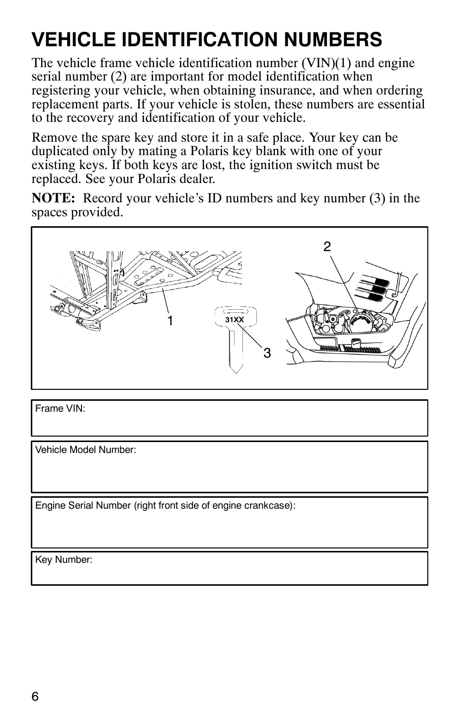 Vehicle identification numbers | Polaris ATP 500 4x4 User Manual | Page 9 / 141