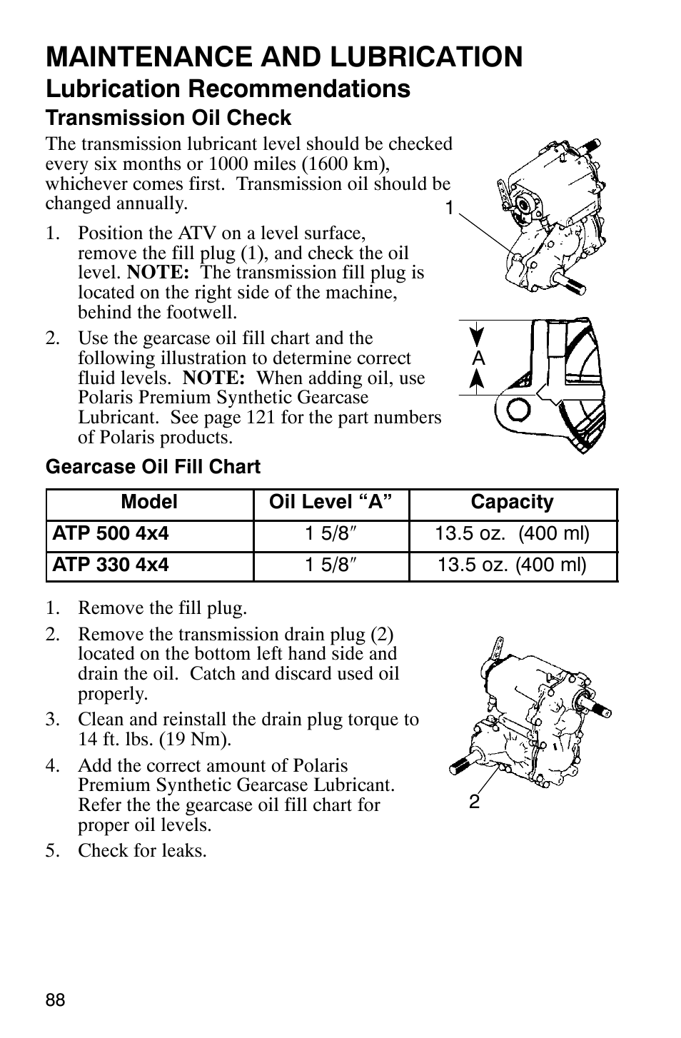 Maintenance and lubrication, Lubrication recommendations | Polaris ATP 500 4x4 User Manual | Page 91 / 141