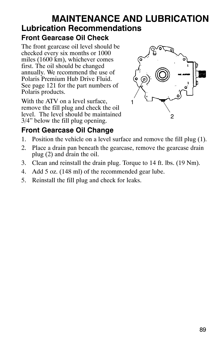 Maintenance and lubrication, Lubrication recommendations | Polaris ATP 500 4x4 User Manual | Page 92 / 141