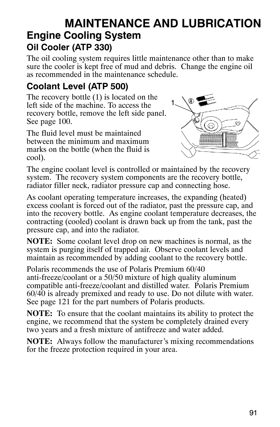 Maintenance and lubrication, Engine cooling system | Polaris ATP 500 4x4 User Manual | Page 94 / 141