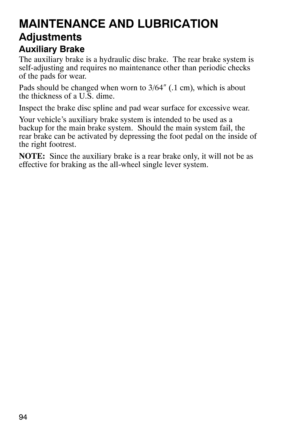 Maintenance and lubrication, Adjustments | Polaris ATP 500 4x4 User Manual | Page 97 / 141