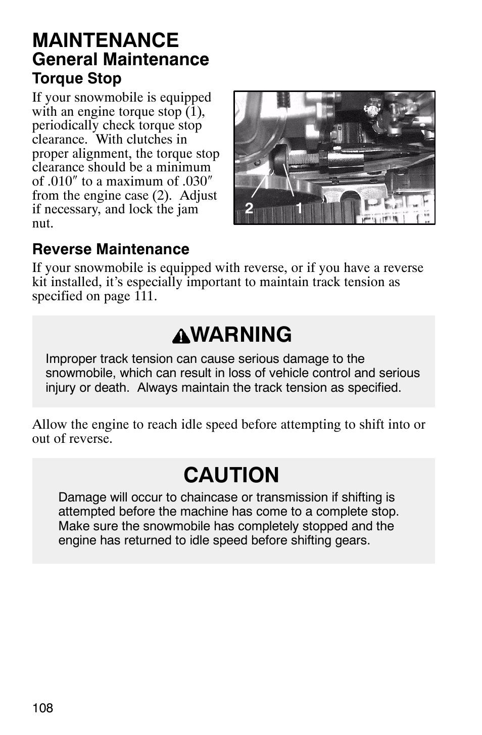 Warning, Caution, Maintenance | General maintenance | Polaris 340 Classic User Manual | Page 110 / 144