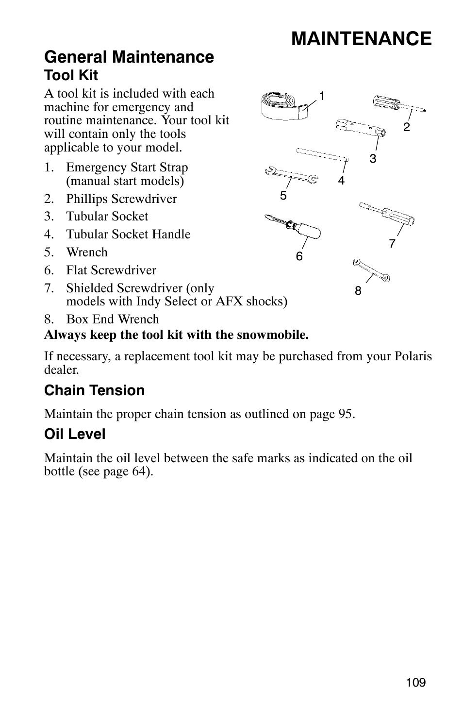 Maintenance, General maintenance | Polaris 340 Classic User Manual | Page 111 / 144