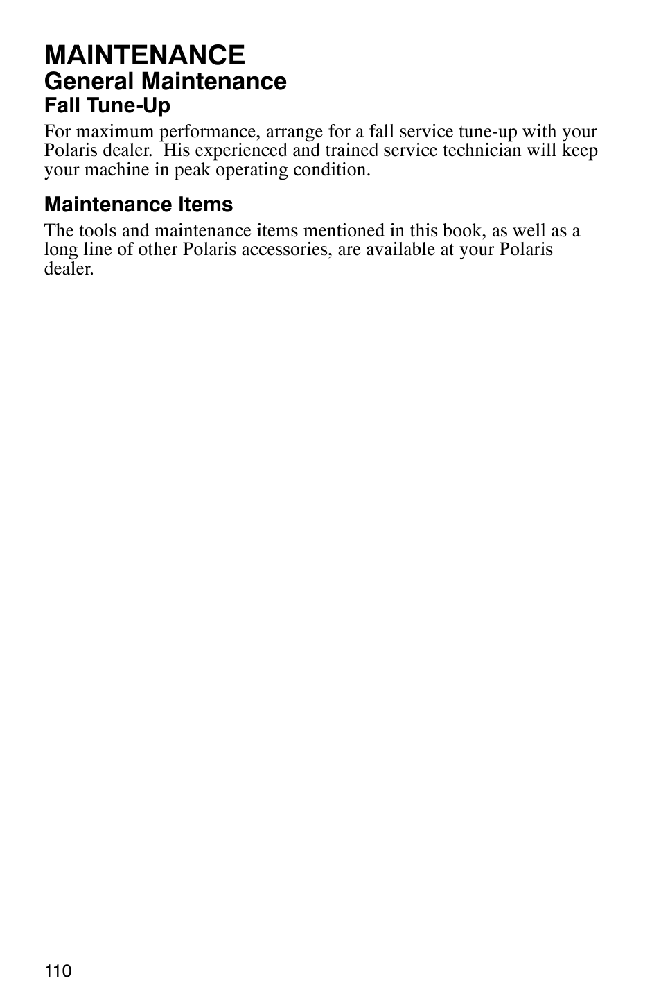 Maintenance, General maintenance | Polaris 340 Classic User Manual | Page 112 / 144