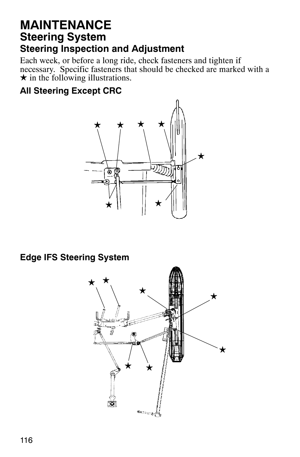 Maintenance, Steering system | Polaris 340 Classic User Manual | Page 118 / 144