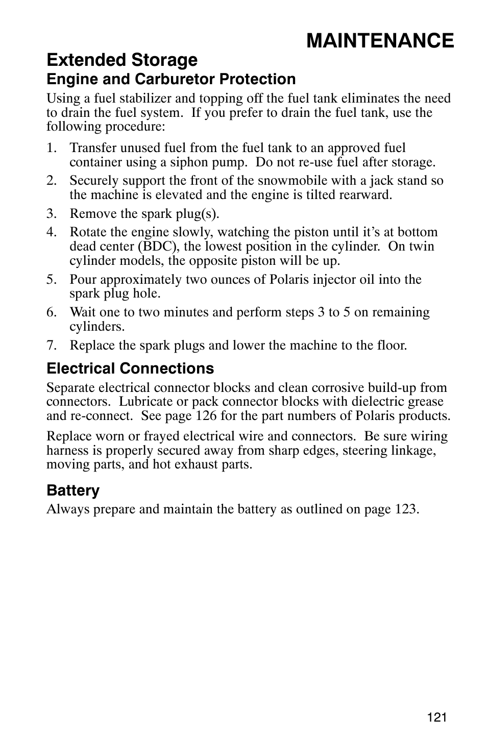 Maintenance, Extended storage | Polaris 340 Classic User Manual | Page 123 / 144