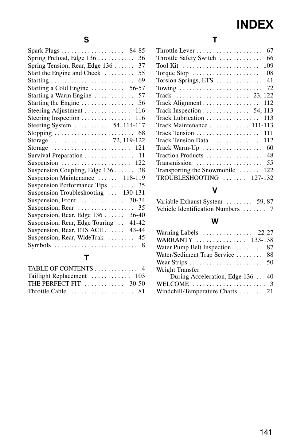 Index | Polaris 340 Classic User Manual | Page 143 / 144