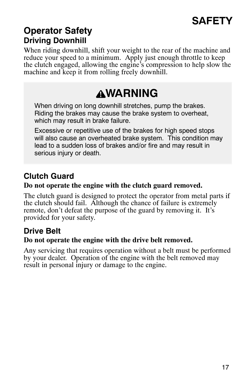 Warning, Safety, Operator safety | Polaris 340 Classic User Manual | Page 19 / 144