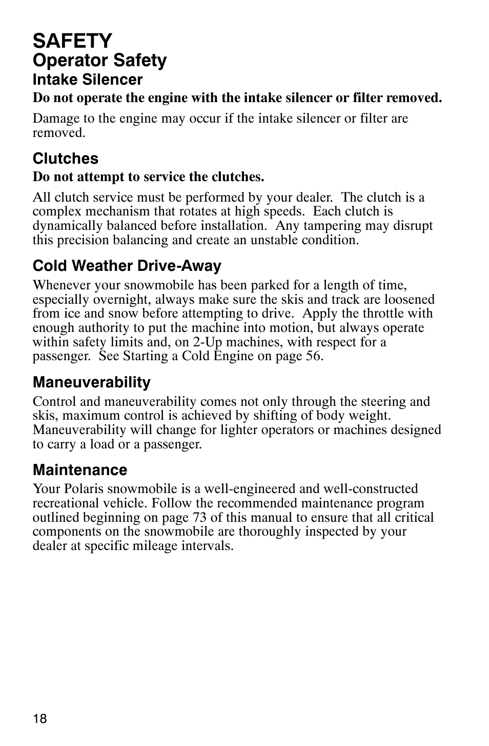 Safety, Operator safety | Polaris 340 Classic User Manual | Page 20 / 144