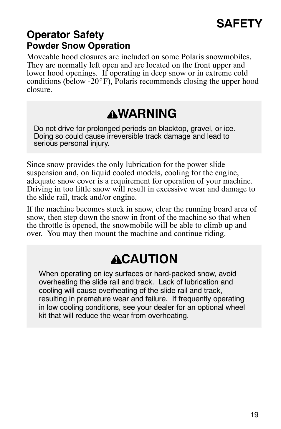 Warning, Caution, Safety | Operator safety | Polaris 340 Classic User Manual | Page 21 / 144