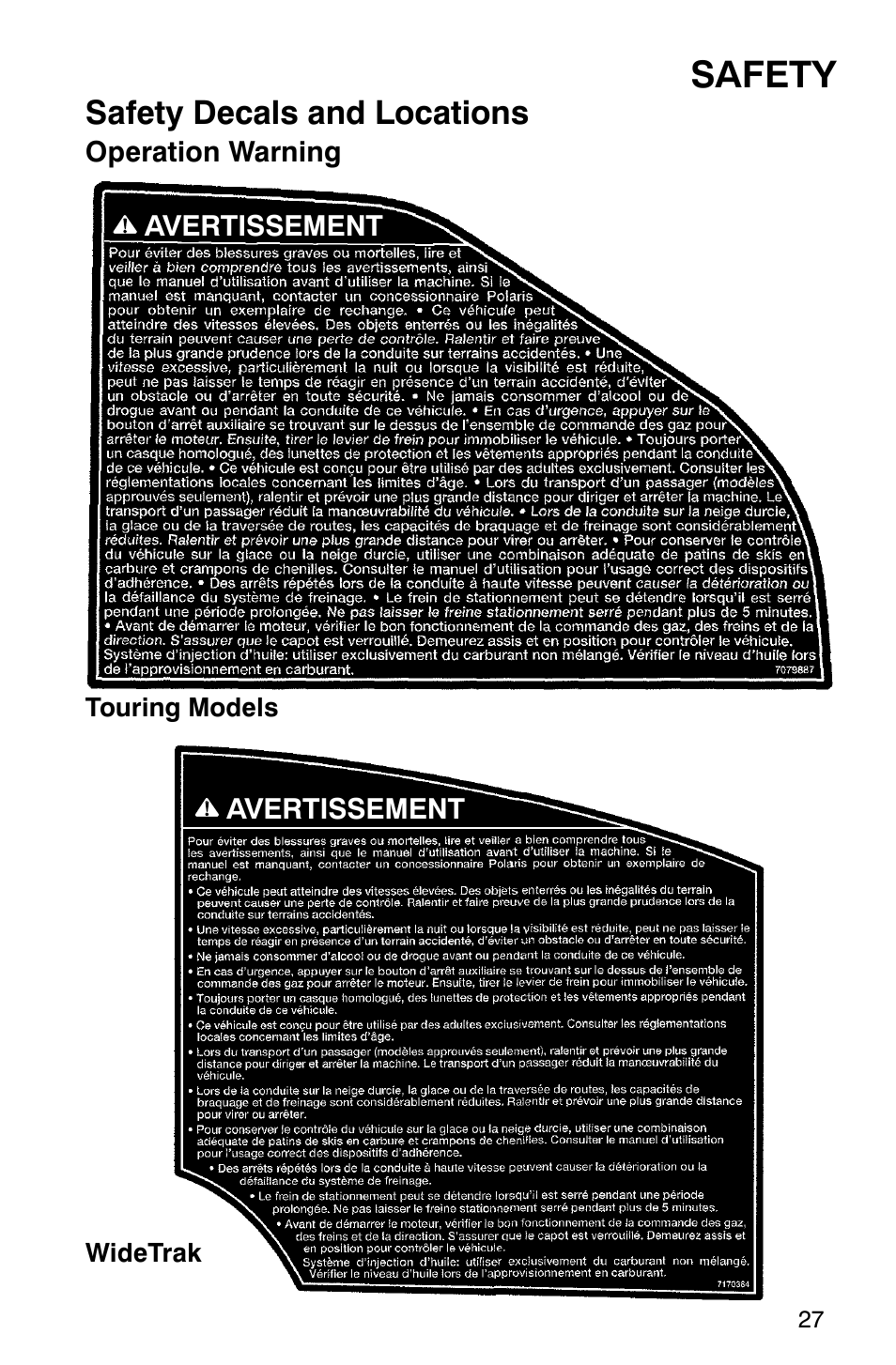 Safety, Safety decals and locations | Polaris 340 Classic User Manual | Page 29 / 144