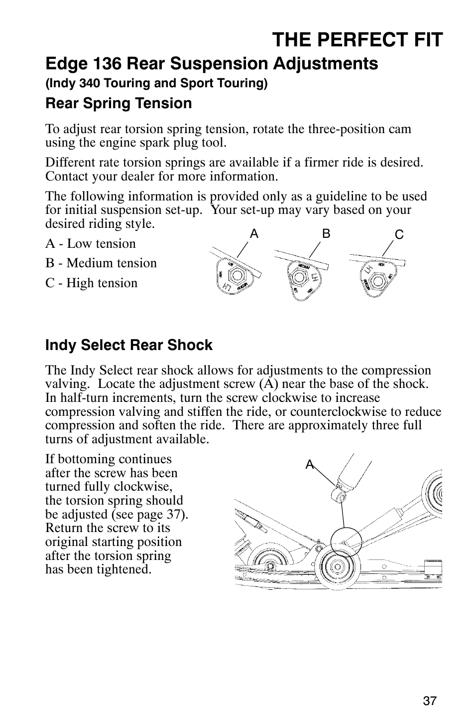 The perfect fit, Edge 136 rear suspension adjustments | Polaris 340 Classic User Manual | Page 39 / 144