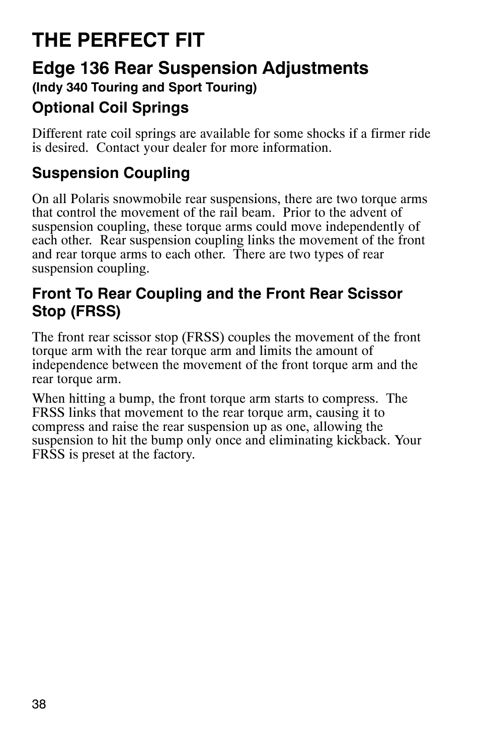 The perfect fit, Edge 136 rear suspension adjustments | Polaris 340 Classic User Manual | Page 40 / 144