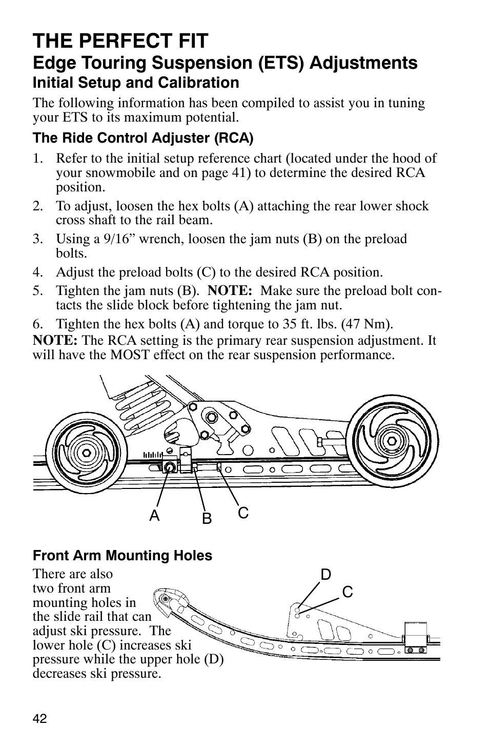 The perfect fit, Edge touring suspension (ets) adjustments | Polaris 340 Classic User Manual | Page 44 / 144