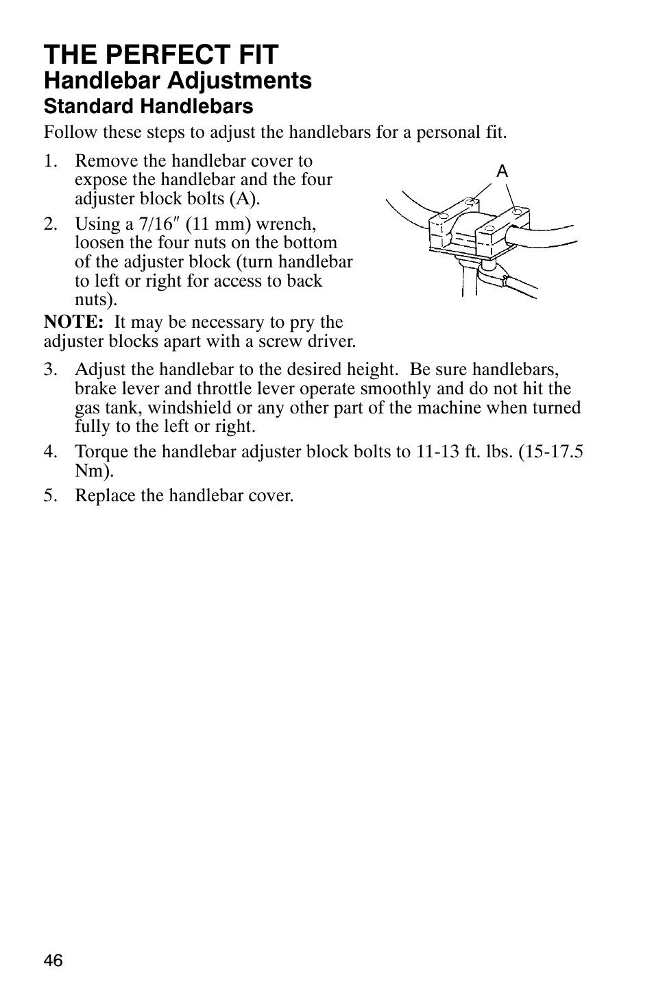 The perfect fit, Handlebar adjustments | Polaris 340 Classic User Manual | Page 48 / 144