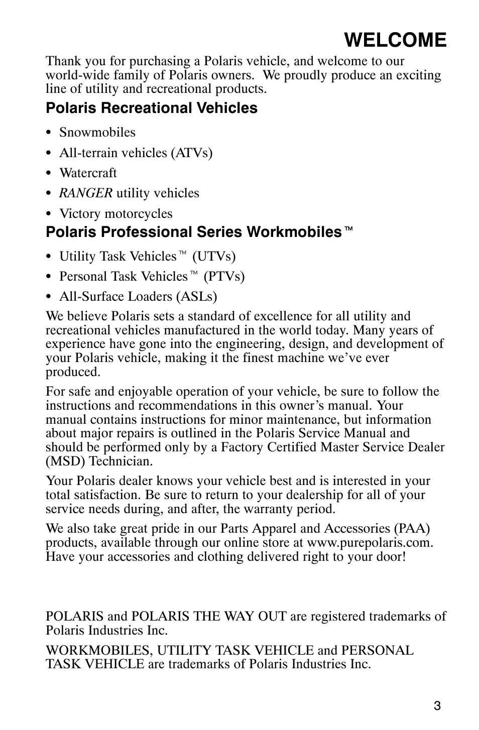 Welcome | Polaris 340 Classic User Manual | Page 5 / 144