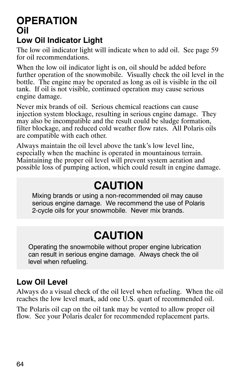 Caution, Operation | Polaris 340 Classic User Manual | Page 66 / 144