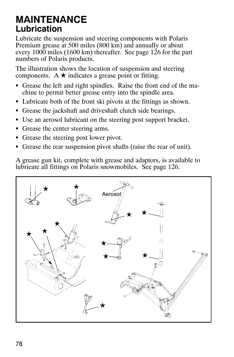 Maintenance, Lubrication | Polaris 340 Classic User Manual | Page 80 / 144